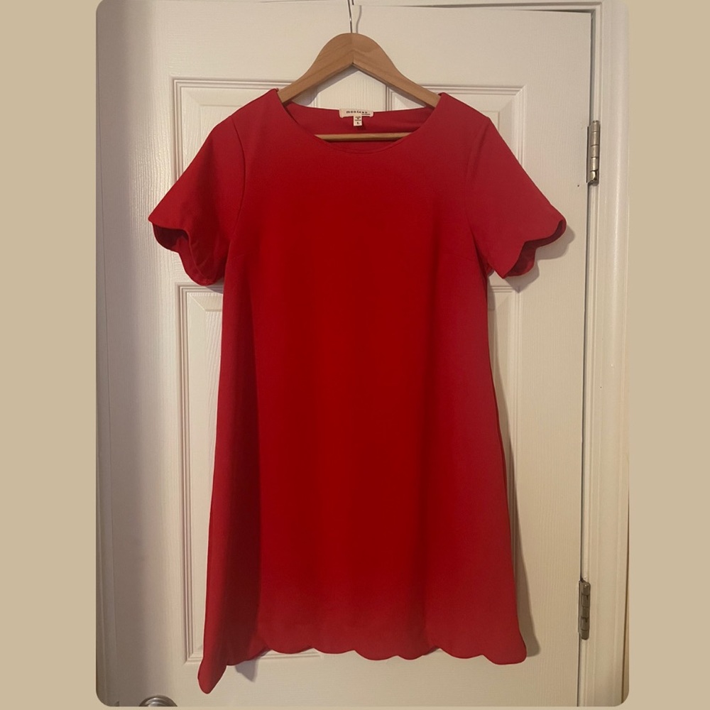 Monteau Red Scallop-Hem Dress
